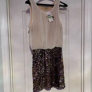 Accidentally In Love Cream Chiffon Top with Brown Sequin Skirt Dress